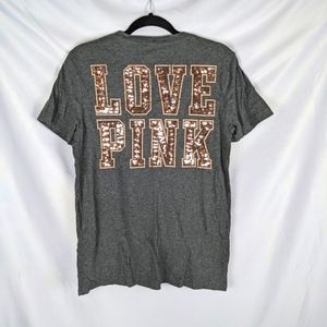 Victoria Secret Rose Gold Sequin Grey Tee sz XS